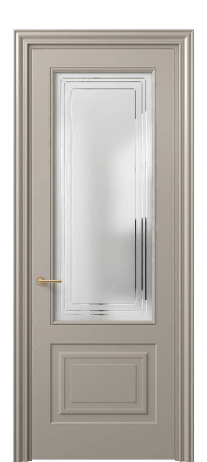 Межкомнатная дверь Маскот 8452 Матовый бисквитный Сатинированное стекло с гравировкой "Грани", триплекс Цена 66824 ₽ | Volhovec