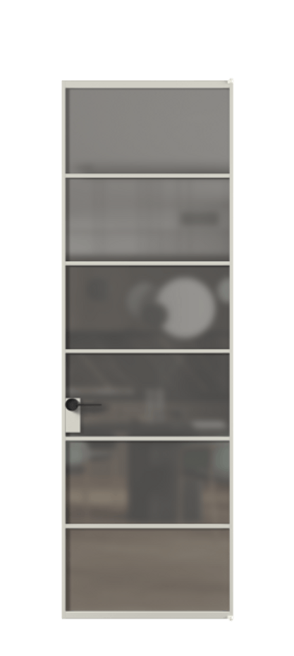 Алюминиевая дверь АЛПЛ040.04 Алюминий тёплый серый Сатинированное серое стекло, триплекс Цена 123295  | Volhovec