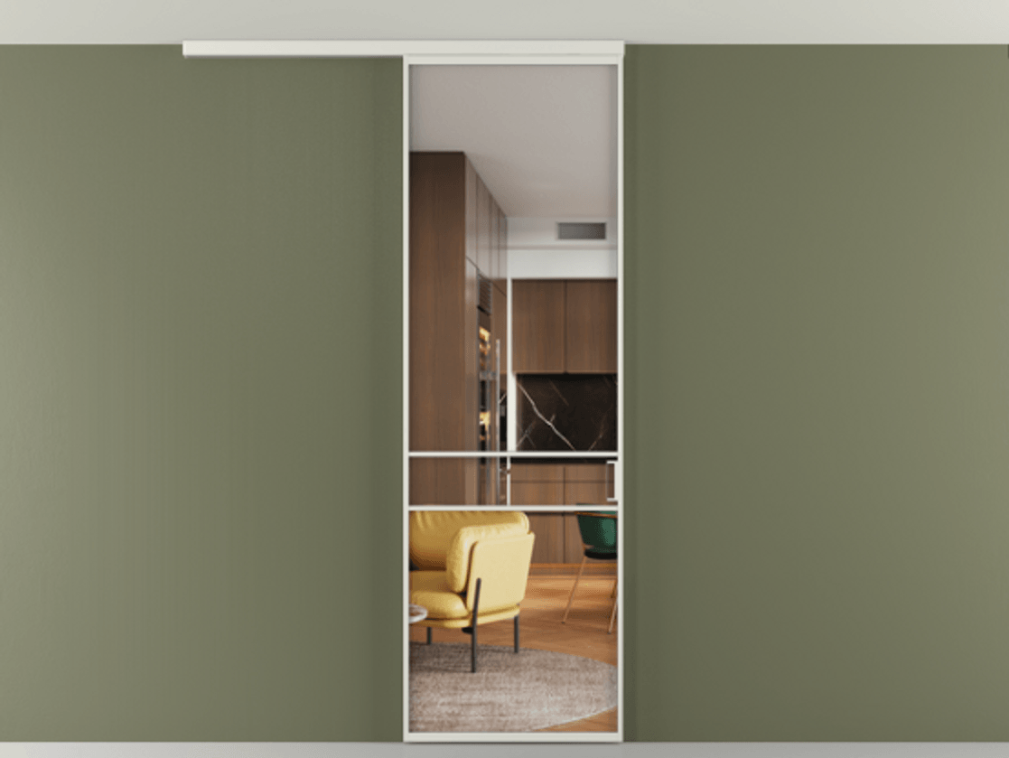 Перегородка Formato вдоль стены на потолок одностворчатая #VENDORCODE# #FURNISH# #GLASS# Цена #PRICE# #CURRENCY# | Volhovec