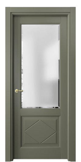 Дверь межкомнатная 6342 МОТ Сатинированное стекло с фацетом. Цвет Матовый оливковый тёмный. Материал Гладкая эмаль. Коллекция Тоскана Ромбо. Картинка.